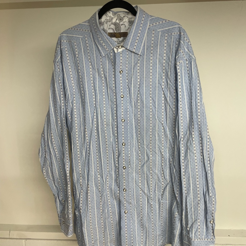 Blue Pronto Uomo Men's 2XL Blue & White Striped Shirt
